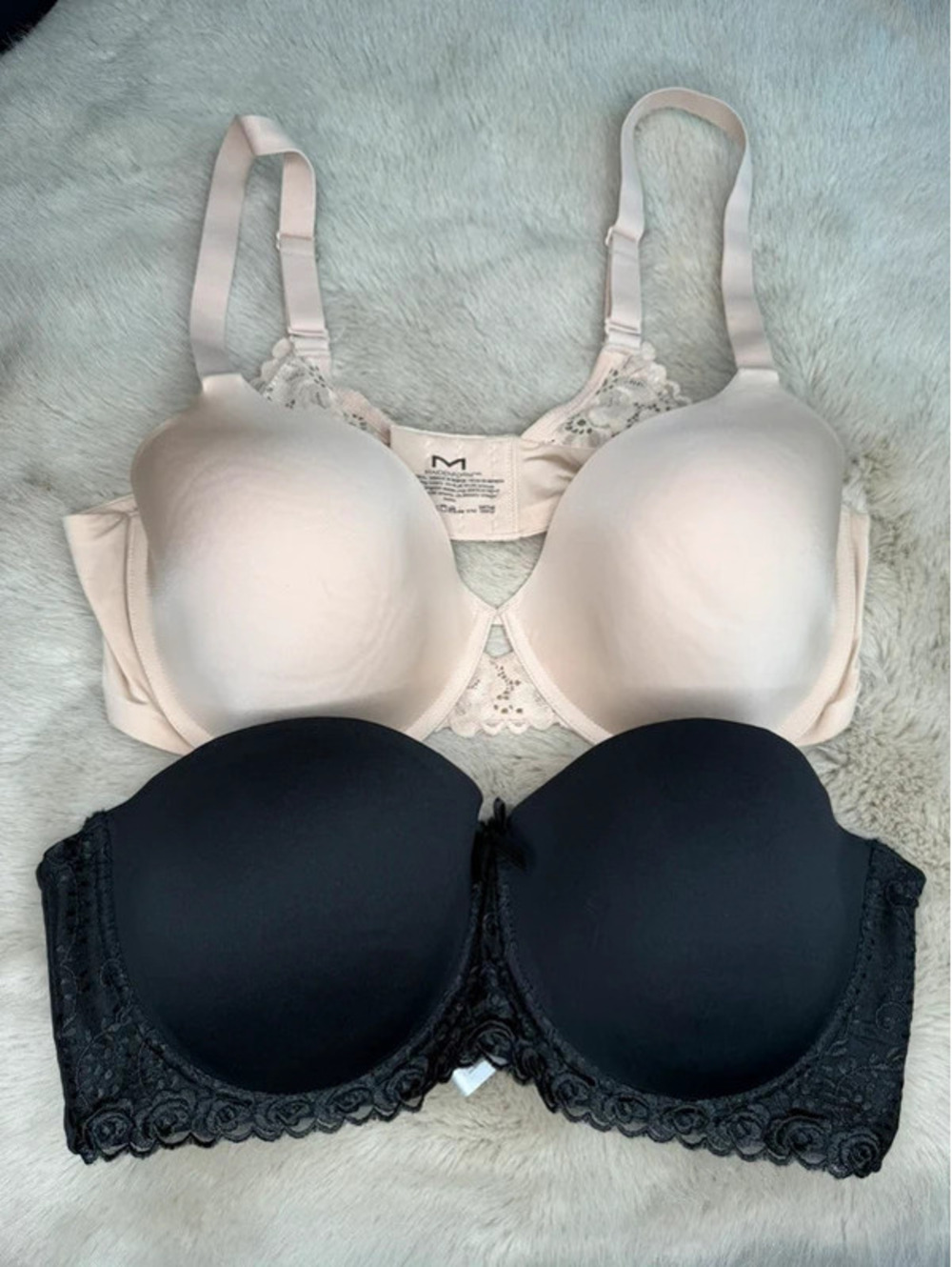 Maidenform underwire bra t shirt bras lot of 2 beige and black strapless 38C